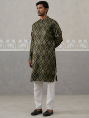 Silk Blend Woven Design Kurta Pyjama Set ( JOKP P 5312 P 5312Olive ) [FF] [A-1-4]
