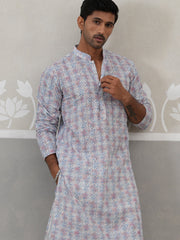 Printed and Emrbroidered Kurta Pyjama Set ( JOKP P 5314Blue ) [FF] [C-10]