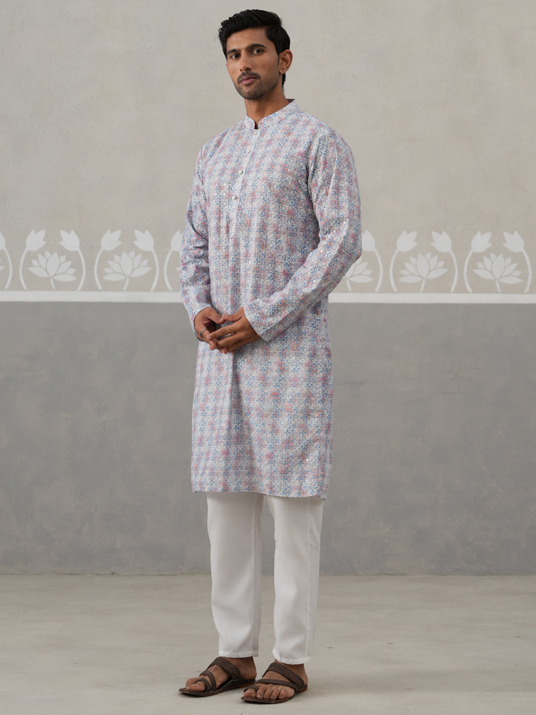 DesiQlo Men Embroidered Kurta Pyjama Set - Blue - JOKP_P_5314Blue_S