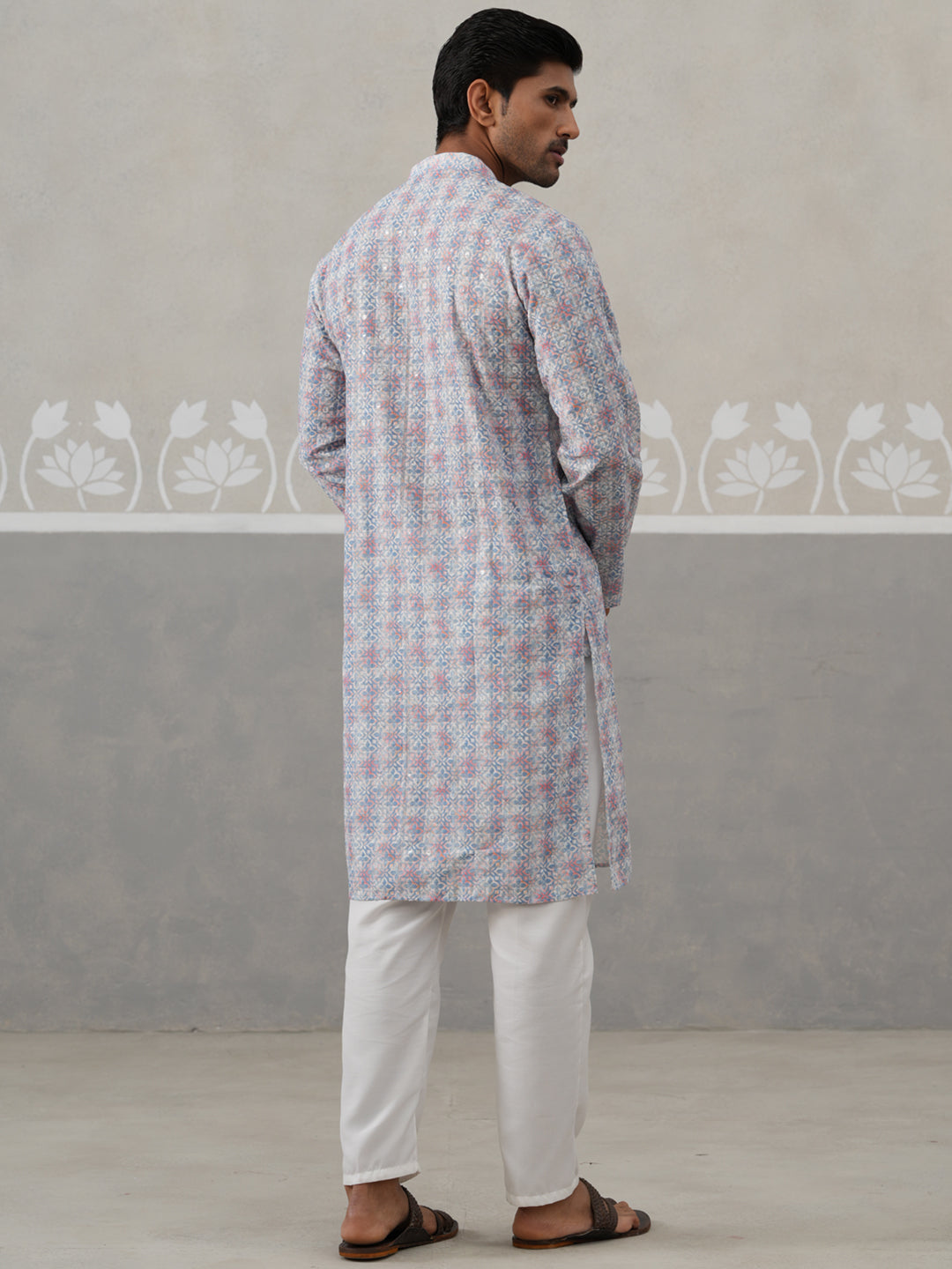 DesiQlo Men Embroidered Kurta Pyjama Set - Blue - JOKP_P_5314Blue_S