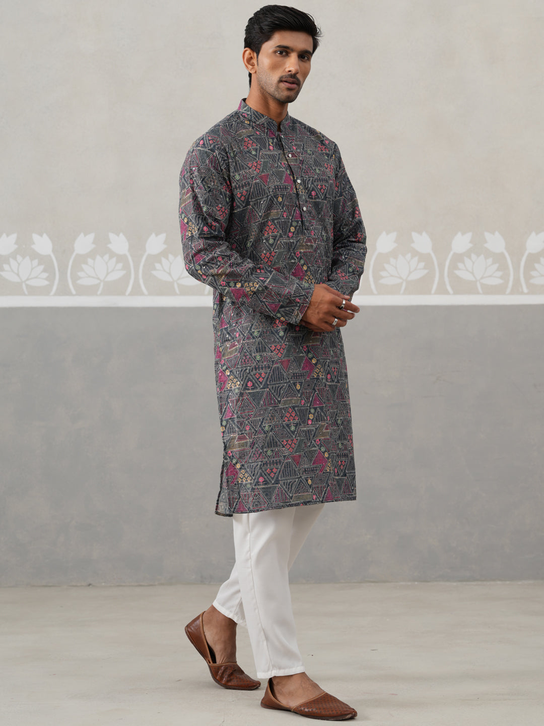 DesiQlo Men Embroidered Kurta Pyjama Set - Grey - JOKP_P_5314Grey_S