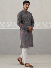 Printed and Emrbroidered Kurta Pyjama Set ( JOKP P 5314Grey ) [FF] [C-10]