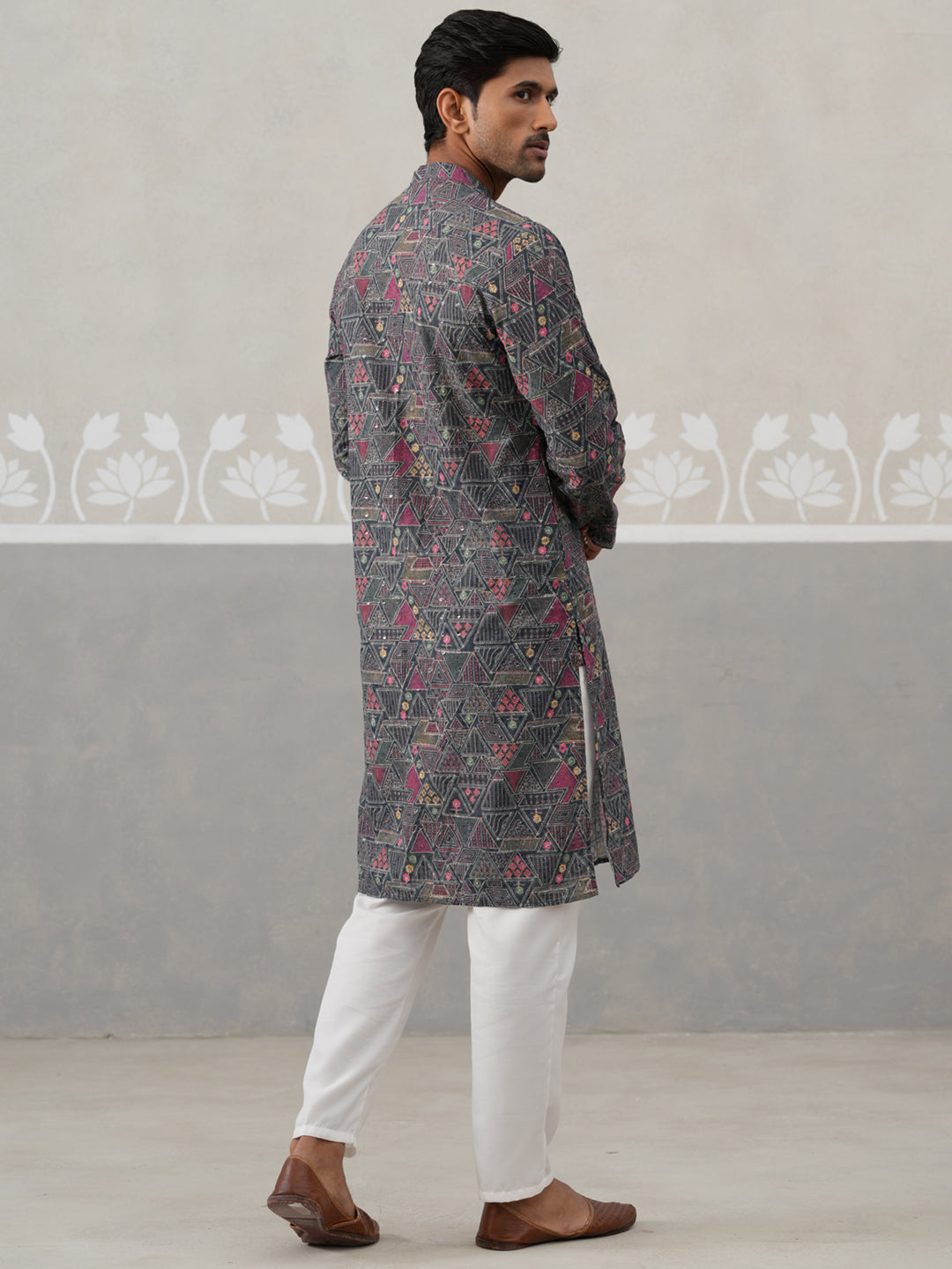 DesiQlo Men Embroidered Kurta Pyjama Set - Grey - JOKP_P_5314Grey_S