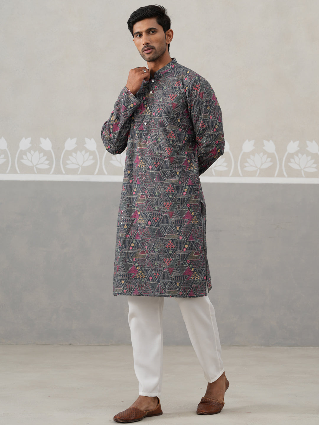 DesiQlo Men Embroidered Kurta Pyjama Set - Grey - JOKP_P_5314Grey_S