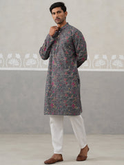 Printed and Emrbroidered Kurta Pyjama Set ( JOKP P 5314Grey ) [FF] [C-10]