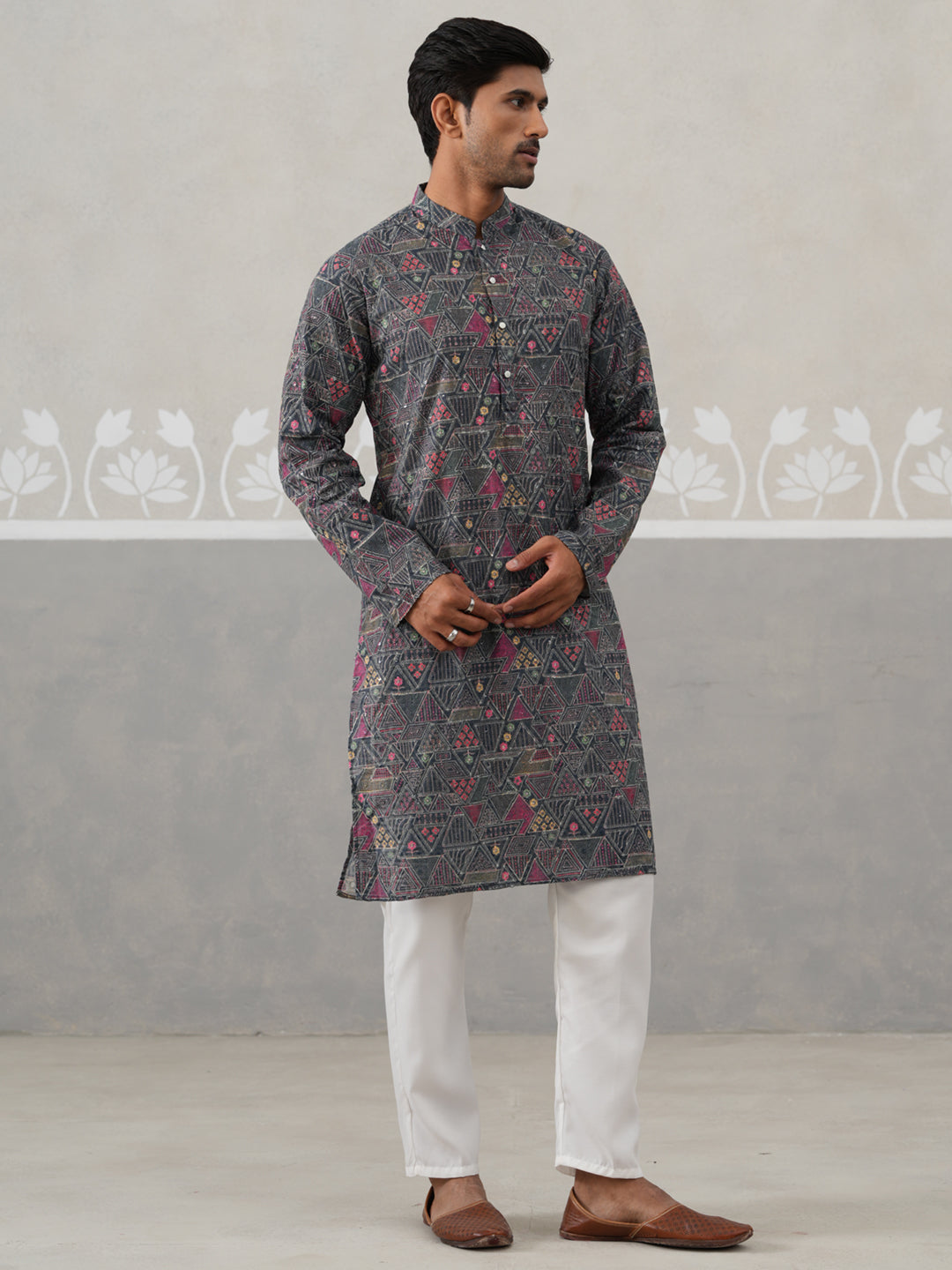 DesiQlo Men Embroidered Kurta Pyjama Set - Grey - JOKP_P_5314Grey_S