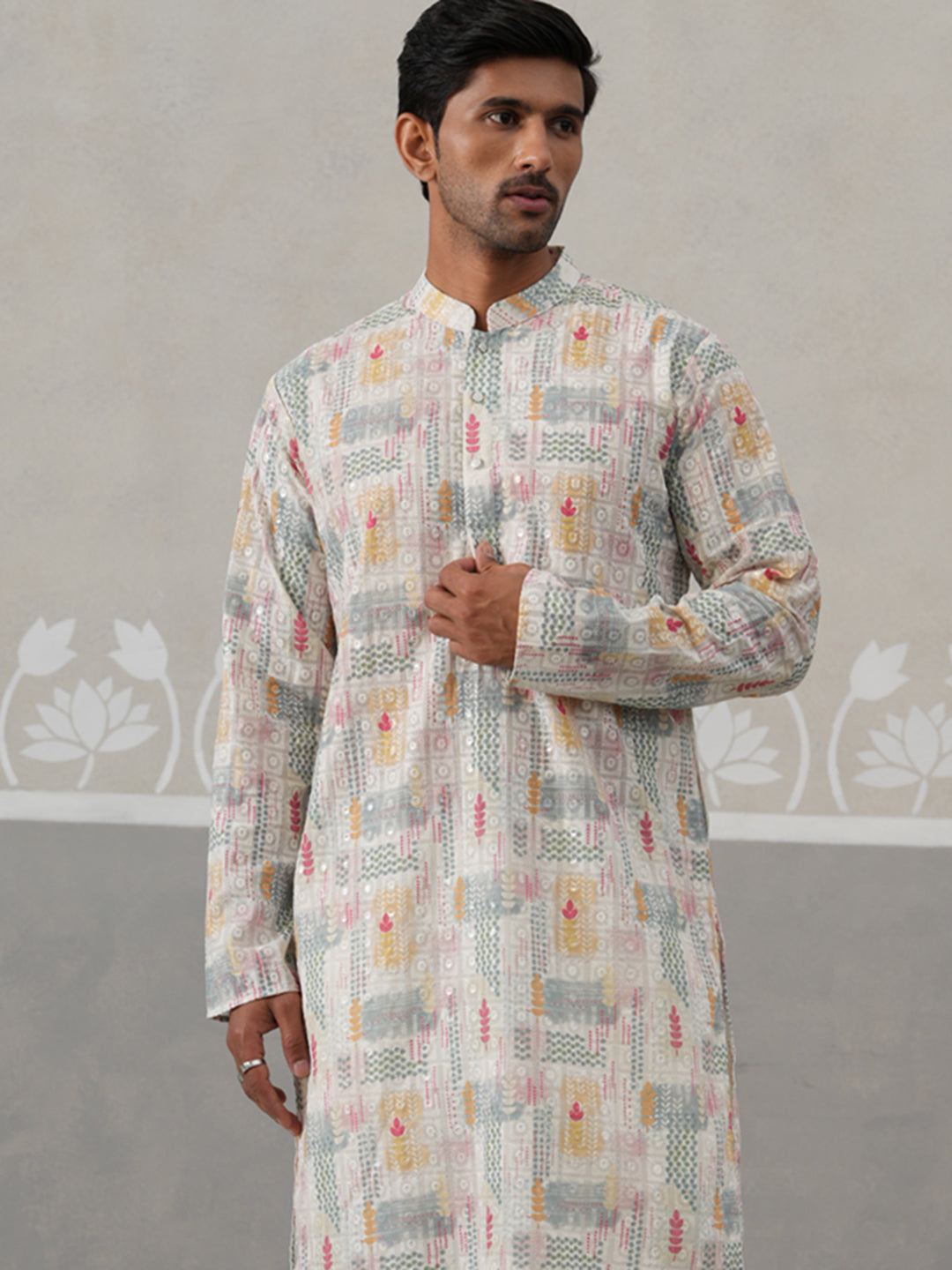 DesiQlo Men Embroidered Kurta Pyjama Set - White - JOKP_P_5314Off-Whit