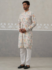 Printed and Emrbroidered Kurta Pyjama Set ( JOKP P 5314 P 5314Off-White ) [FF] [C-10]