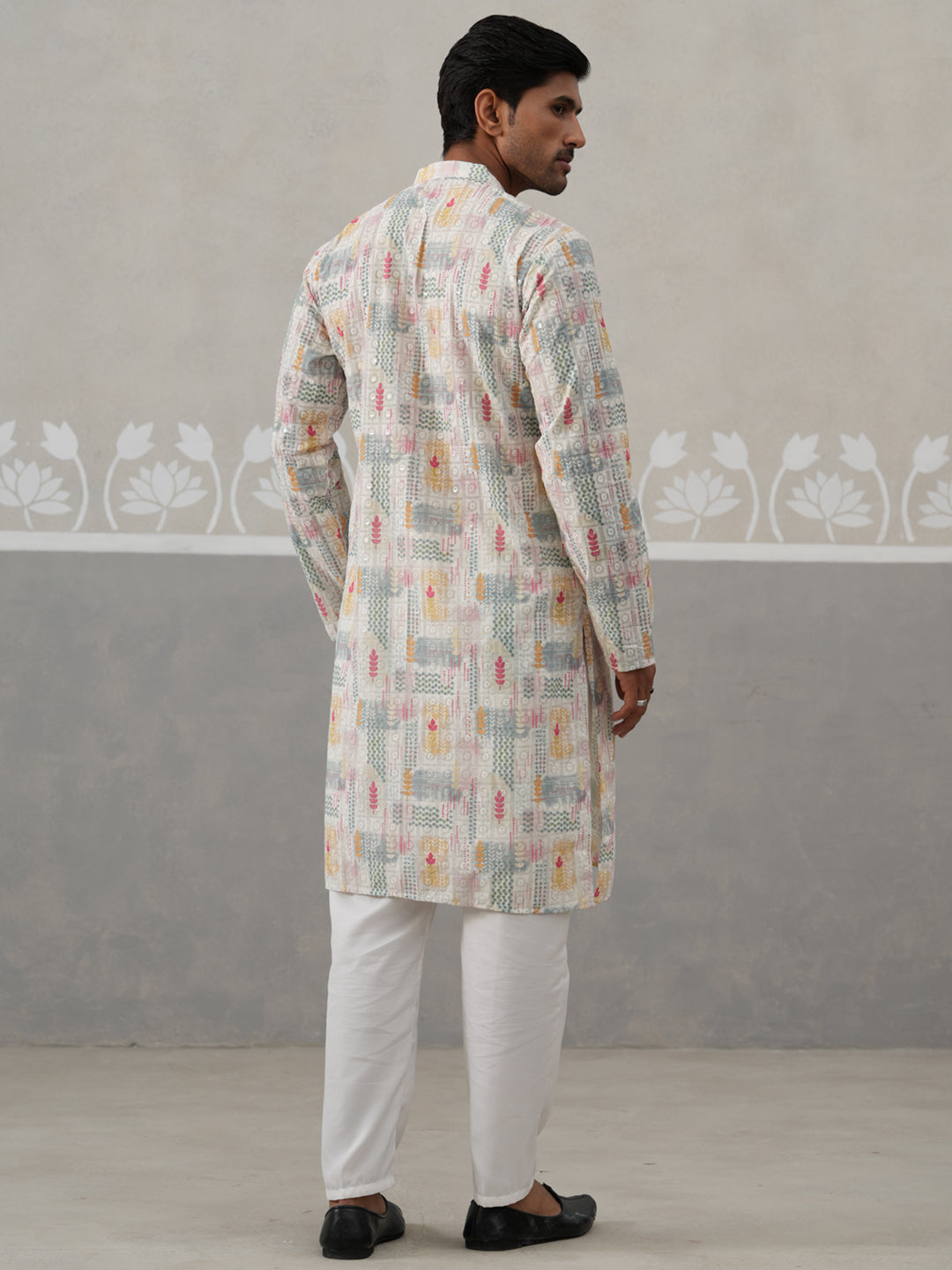 DesiQlo Men Embroidered Kurta Pyjama Set - White - JOKP_P_5314Off-Whit