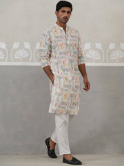 Printed and Emrbroidered Kurta Pyjama Set ( JOKP P 5314 P 5314Off-White ) [FF] [C-10]