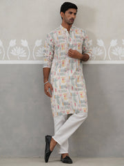 Printed and Emrbroidered Kurta Pyjama Set ( JOKP P 5314 P 5314Off-White ) [FF] [C-10]