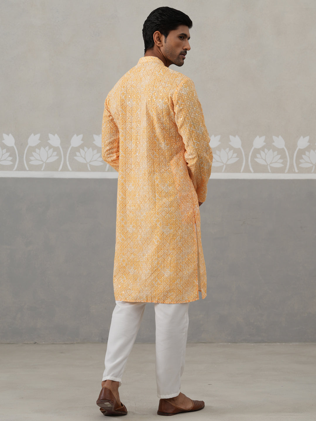 DesiQlo Men Embroidered Kurta Pyjama Set - Orange - JOKP_P_5314Orange_