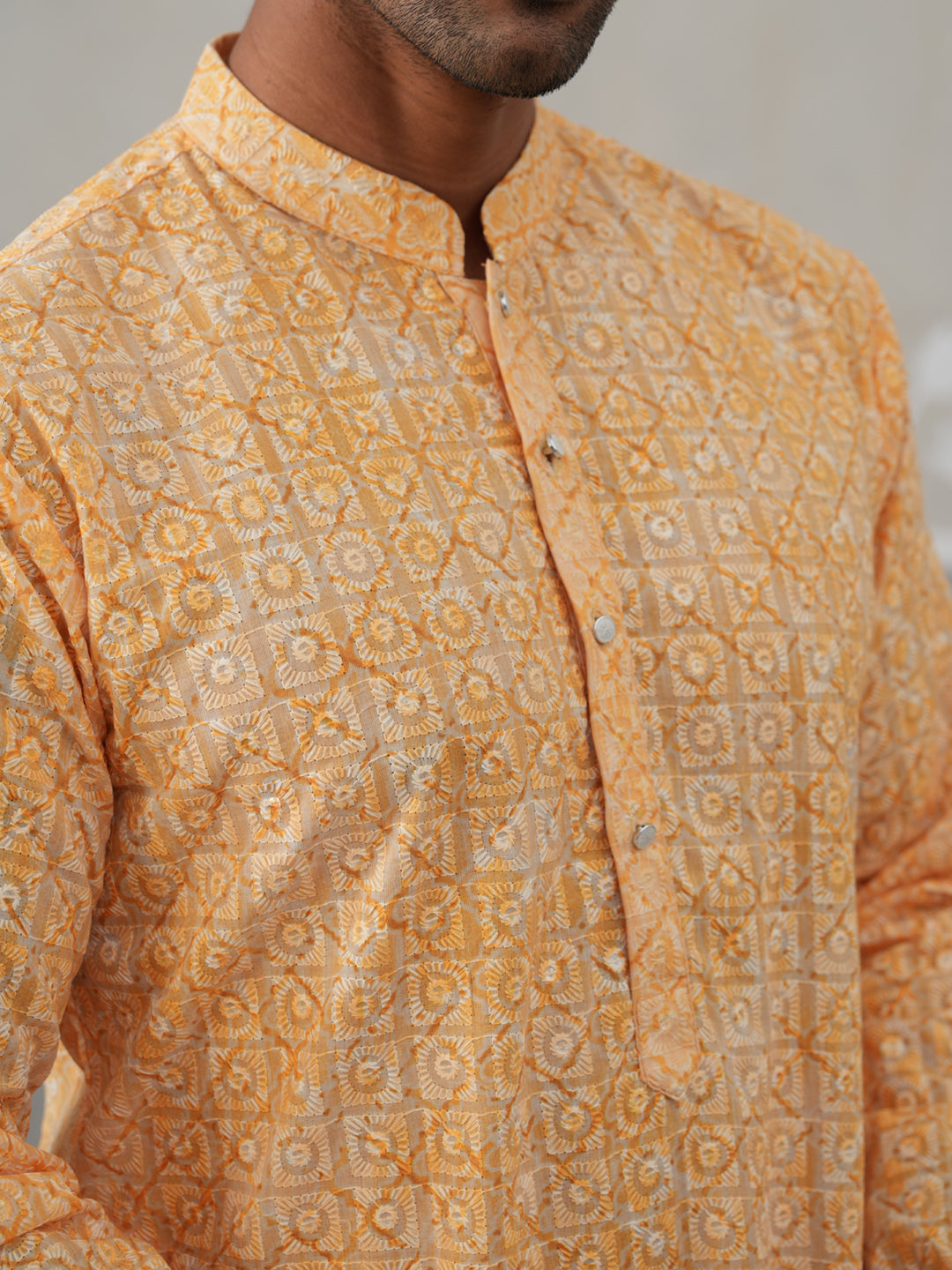DesiQlo Men Embroidered Kurta Pyjama Set - Orange - JOKP_P_5314Orange_