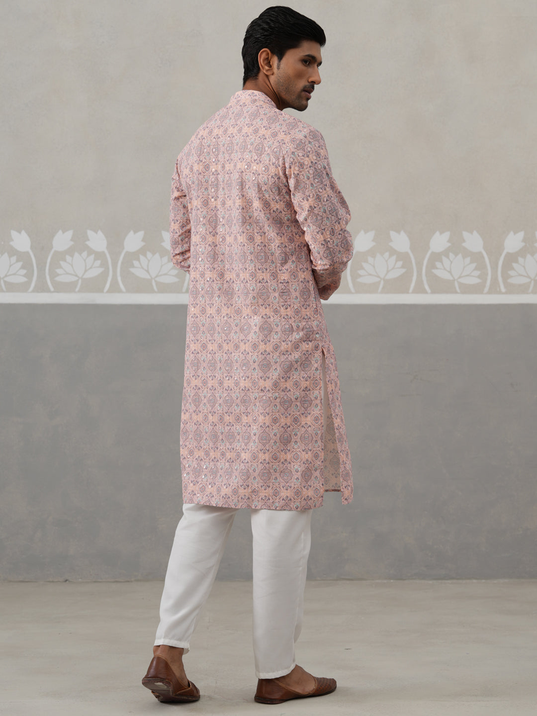 DesiQlo Men Embroidered Kurta Pyjama Set - Orange - JOKP_P_5314Peach_S