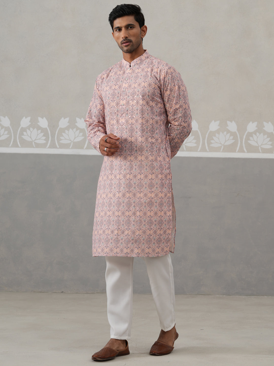 DesiQlo Men Embroidered Kurta Pyjama Set - Orange - JOKP_P_5314Peach_S
