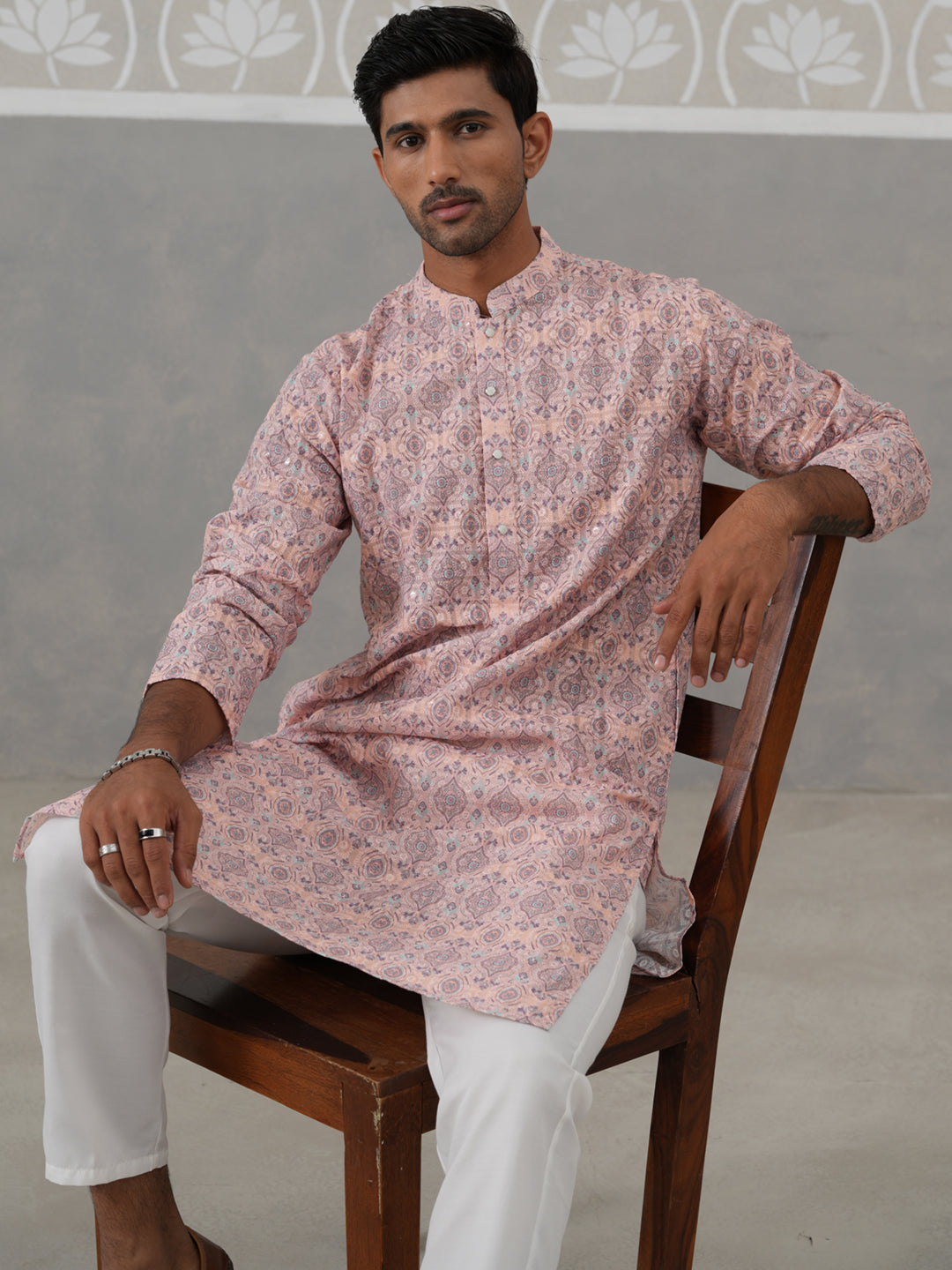 DesiQlo Men Embroidered Kurta Pyjama Set - Orange - JOKP_P_5314Peach_S