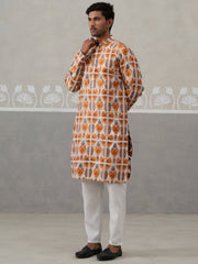 Silk Blend Woven Design Kurta Pyjama Set (JOKP P 5315 Orange ) [FF] [A-1-4]