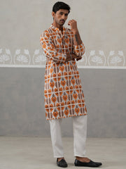 Silk Blend Woven Design Kurta Pyjama Set (JOKP P 5315 Orange ) [FF] [A-1-4]