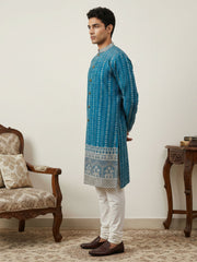 Designer Embroidery Silk Blend Kurta Pyjama for Men ( JOKP P 5317Peacock S ) [FF] [B-1-2]