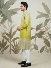 Designer Embroidery Silk Blend Kurta Pyjama for Men ( JOKP P 5317Pista S ) [FF] [B-1-2]