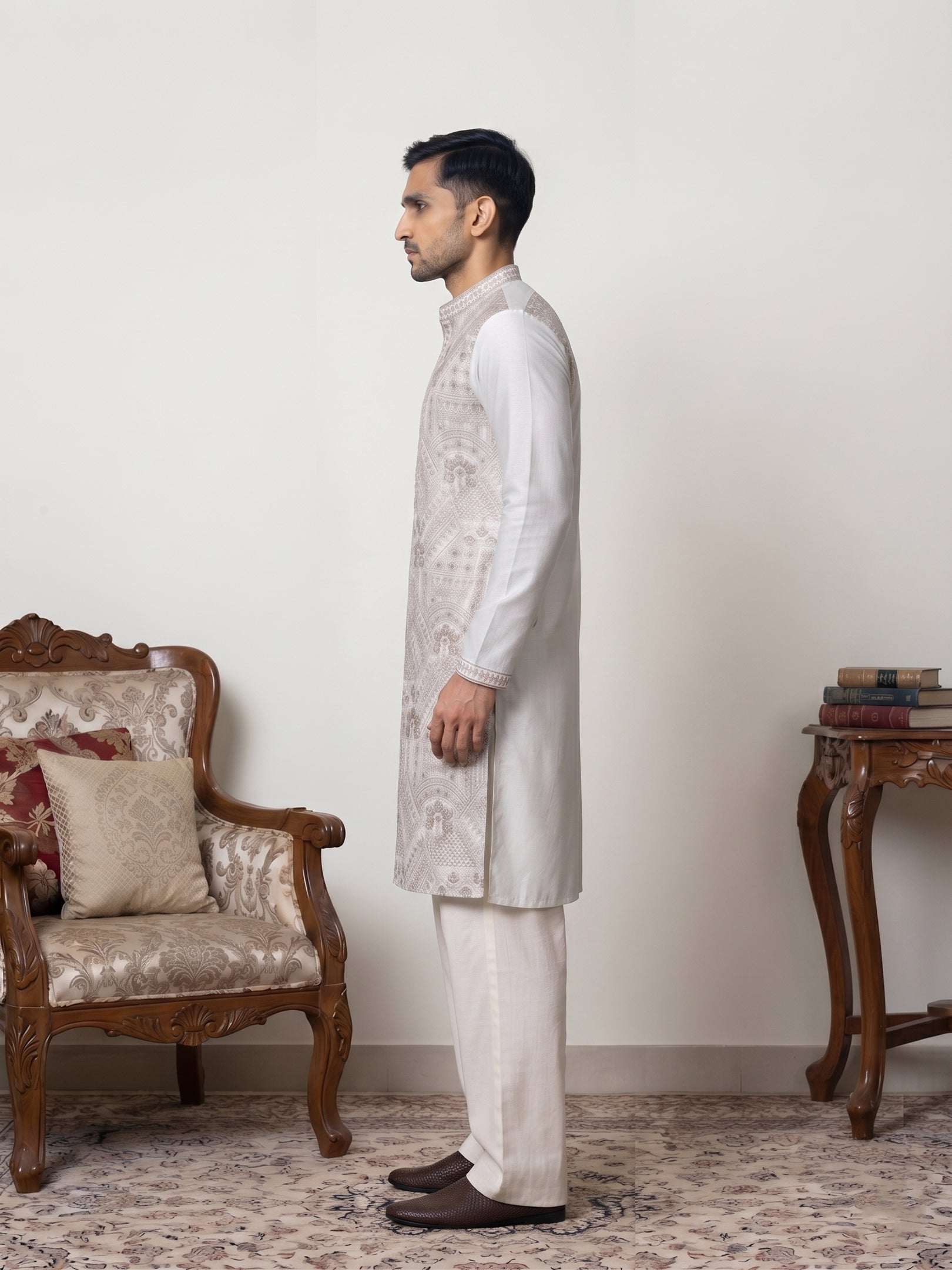 DesiQlo Men Embroidered Kurta Pyjama Set - White - JOKP_PJ11W_5318Whit