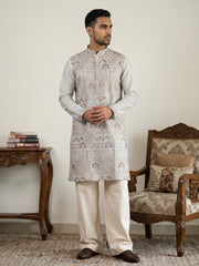 Traditional Embroidered Kurta with Korean Pants ( JOKP PJ11W 5318White )