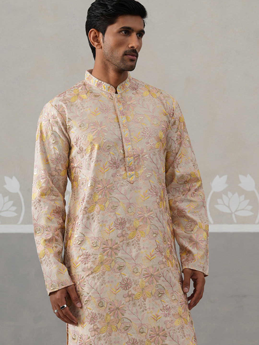 Floral Embroidered and Sequins Kurta Set ( JOKP P 5323 P 5323Cream ) [FF] [B-1-2]
