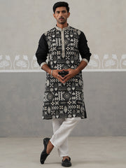 Silk Blend Embroidered Kurta Pyjama Set (JOKP P 5325 Black ) [FF] [B-10]