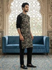 Silk Blend Embroidered Kurta Pyjama Set ( JOKP B-P 5325Black )