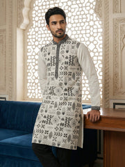 Silk Blend Embroidered Kurta Pyjama Set ( JOKP B-P 5325White )