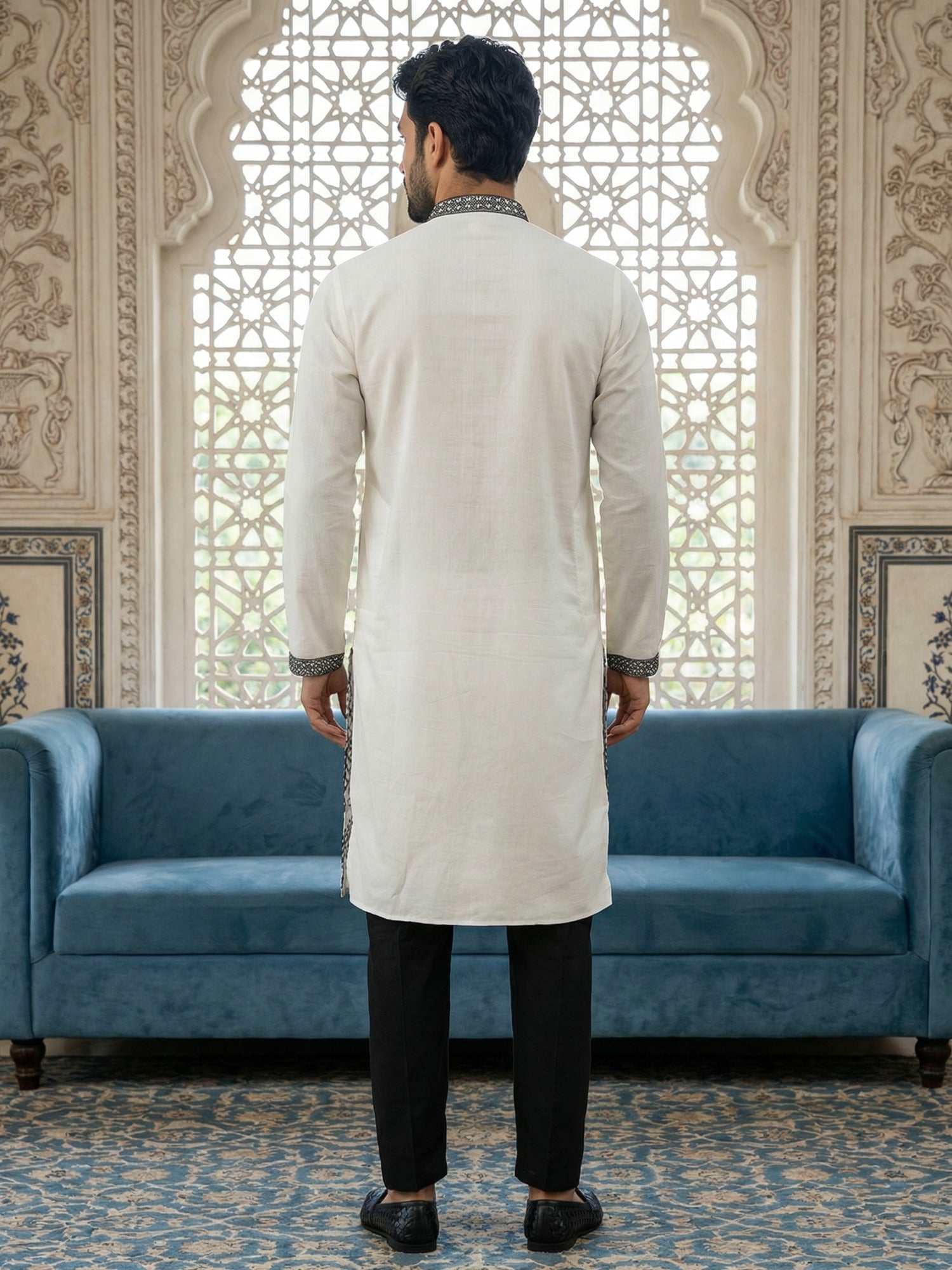 DesiQlo Men Embroidered Kurta Pyjama Set - White - JOKP_B-P_5325White_
