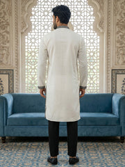 Silk Blend Embroidered Kurta Pyjama Set ( JOKP B-P 5325White )