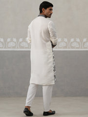 Silk Blend Embroidered Kurta Pyjama Set (JOKP P 5325 White ) [FF] [B-10]
