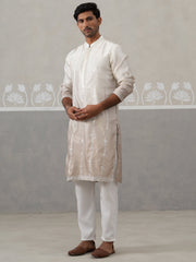 Silk Blend Mirror Work Kurta Pyjama Set ( JOKP P 5327Beige ) [FF] [B-1-2]