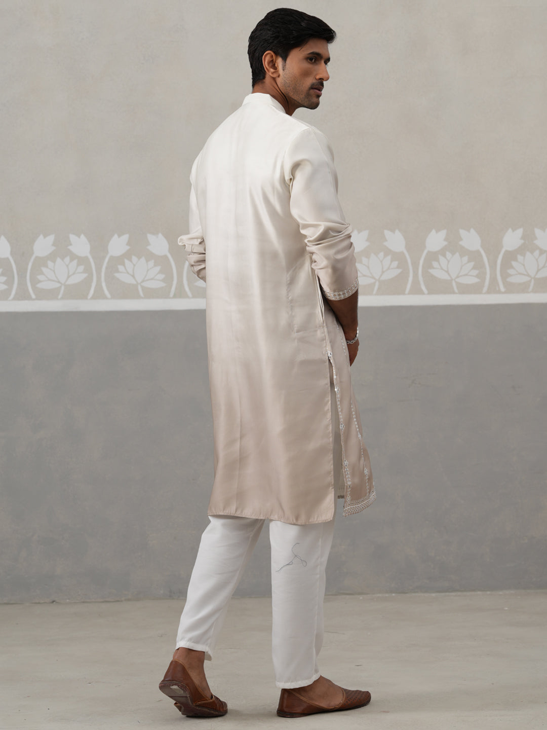 DesiQlo Men Embroidered Kurta Pyjama Set - Beige - JOKP_P_5327Beige_S