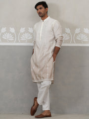 Silk Blend Mirror Work Kurta Pyjama Set ( JOKP P 5327Beige ) [FF] [B-1-2]