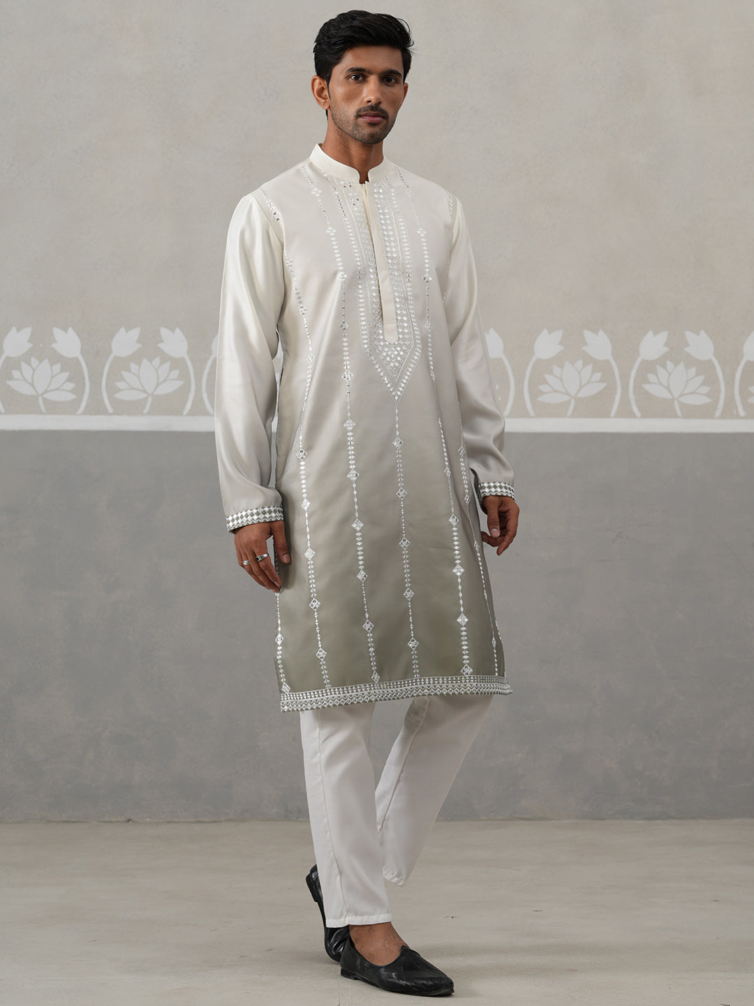 DesiQlo Men Embroidered Kurta Pyjama Set - Grey - JOKP_P_5327Grey_S