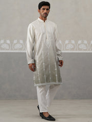 Silk Blend Mirror Work Kurta Pyjama Set ( JOKP P 5327Grey ) [FF] [B-1-2]