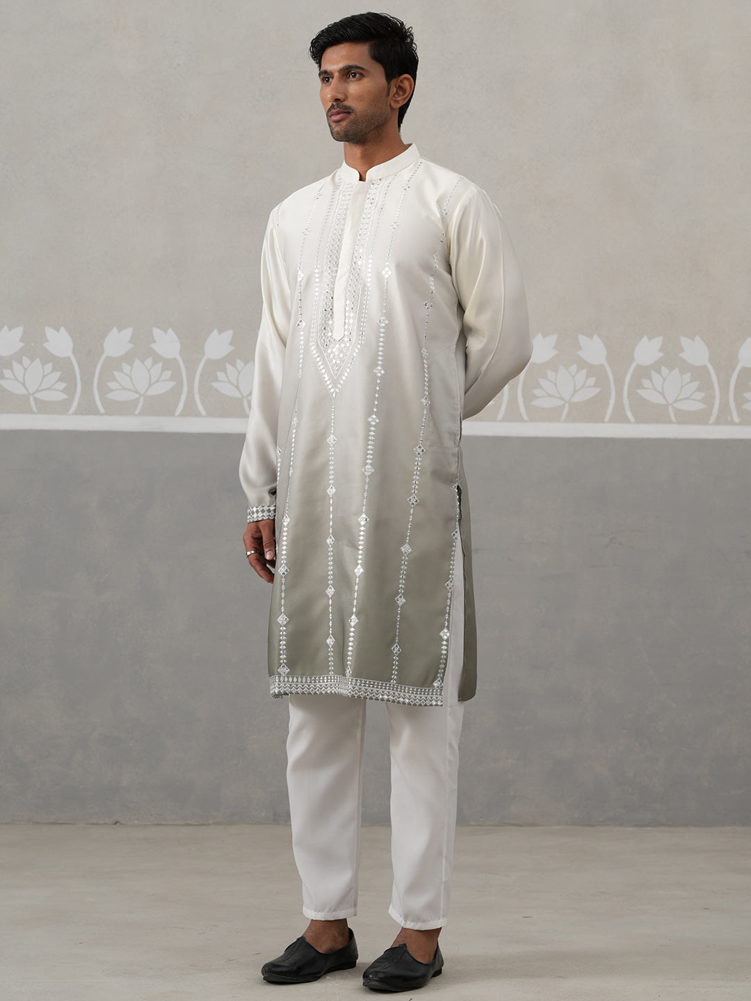 DesiQlo Men Embroidered Kurta Pyjama Set - Grey - JOKP_P_5327Grey_S