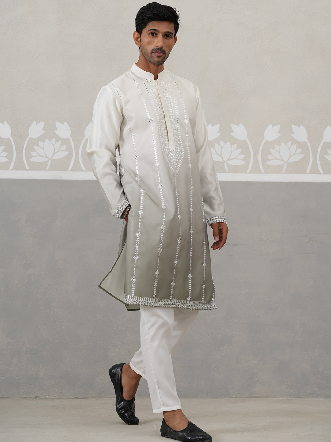 DesiQlo Men Embroidered Kurta Pyjama Set - Grey - JOKP_P_5327Grey_S