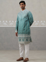 Silk Blend Kurta Pyjama Set ( JOKP P 5328 P 5328Peacock )