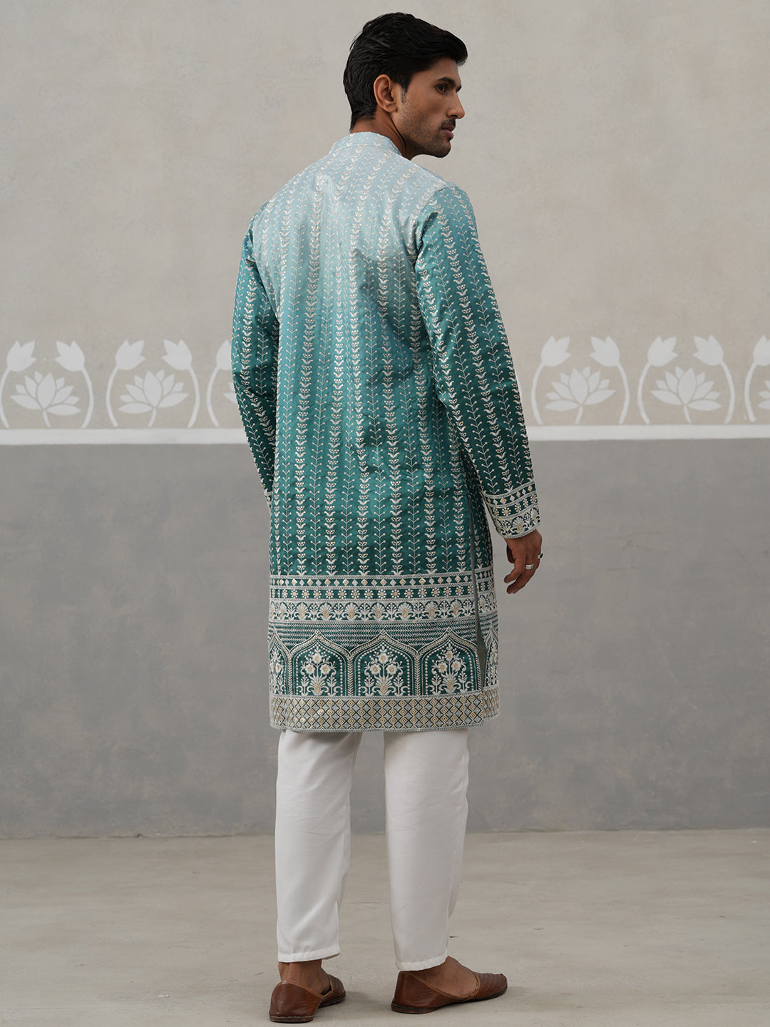 DesiQlo Men Embroidered Kurta Pyjama Set - Multicolor - JOKP_P_5328Pea