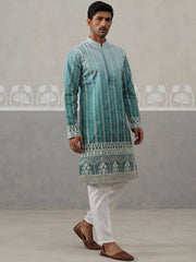 Silk Blend Kurta Pyjama Set ( JOKP P 5328 P 5328Peacock )