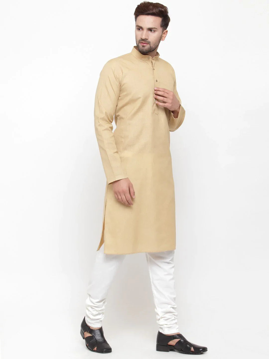 Beige Cotton Kurta Pajama Set - Solid Mens Kurta Pajama