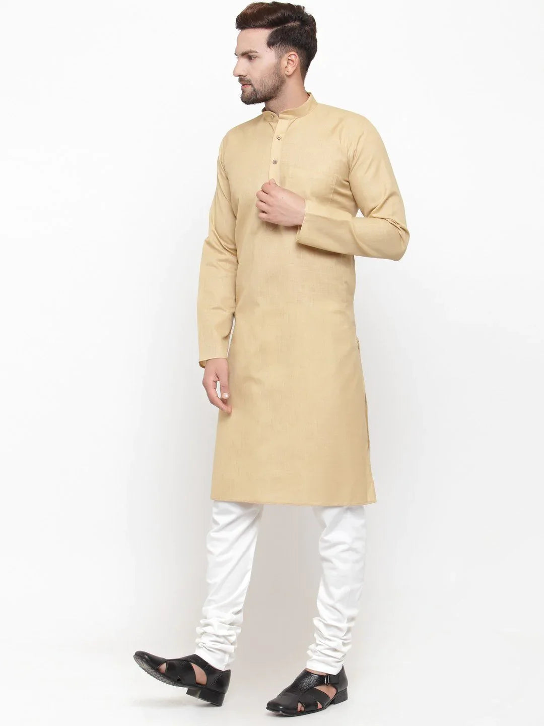 Beige Cotton Kurta Pajama Set - Solid Mens Kurta Pajama