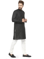 Men Black & White Solid Kurta with Churidar ( JOKP 532 Black )-JOKP-532