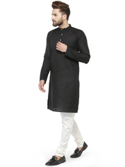Men Black & White Solid Kurta with Churidar ( JOKP 532 Black )-JOKP-532
