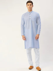Men's Sky Blue Cotton Solid Kurta Only