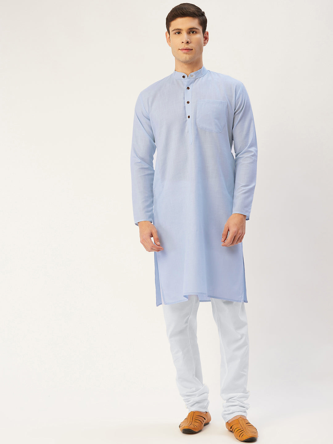 Sky Blue Cotton Kurta for Men | Indian Mens Kurta Fashion