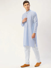 Men's Sky Blue Cotton Solid Kurta Only